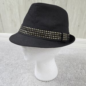 Nicole Marciano Trilby Fedora Hat Black Studded Detail Punk Goth Retro Whimsical